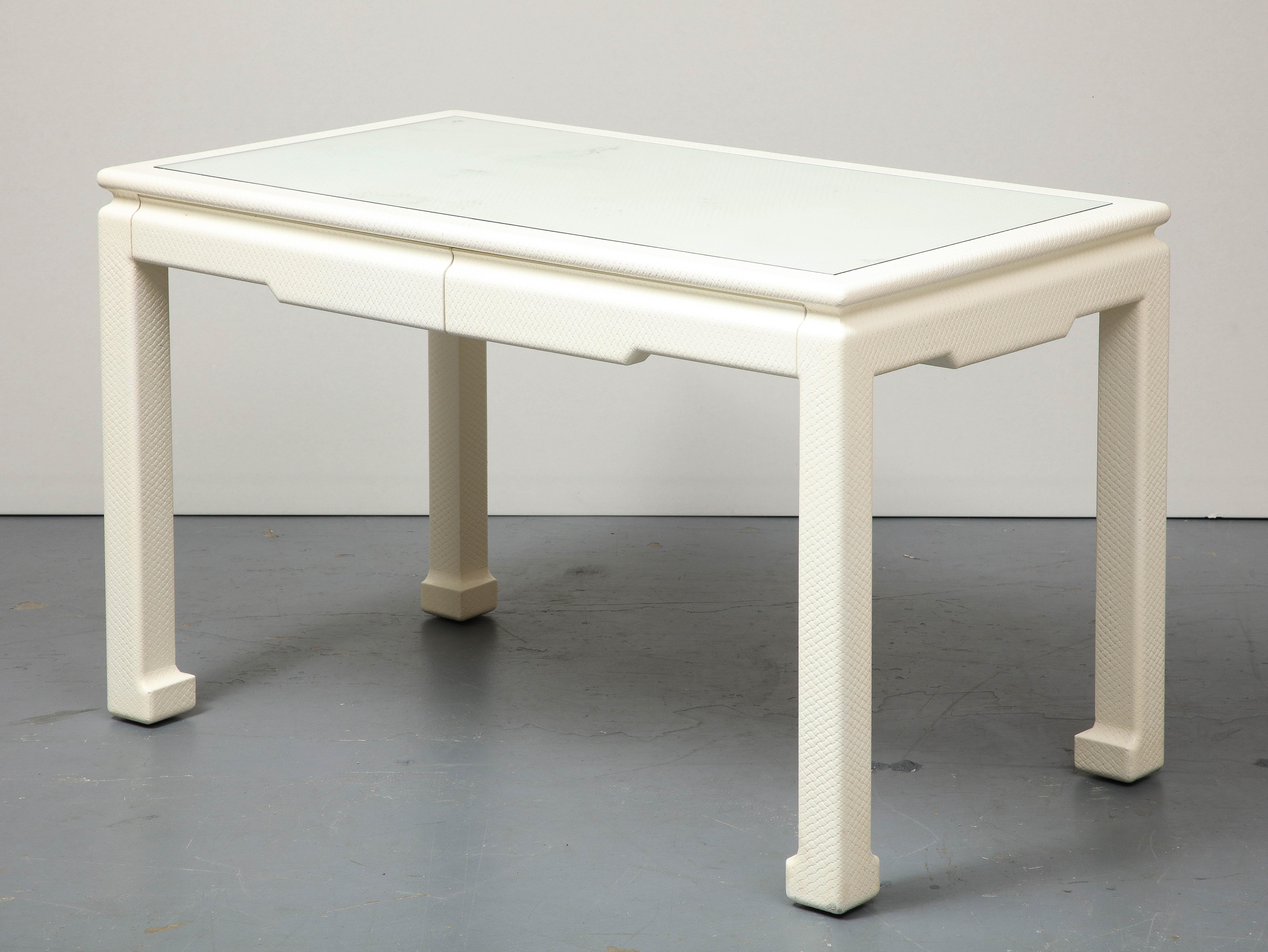 Post-Modern White Parsons Desk with Embossed Leather, Shagreen, by Karl Springer For Sale