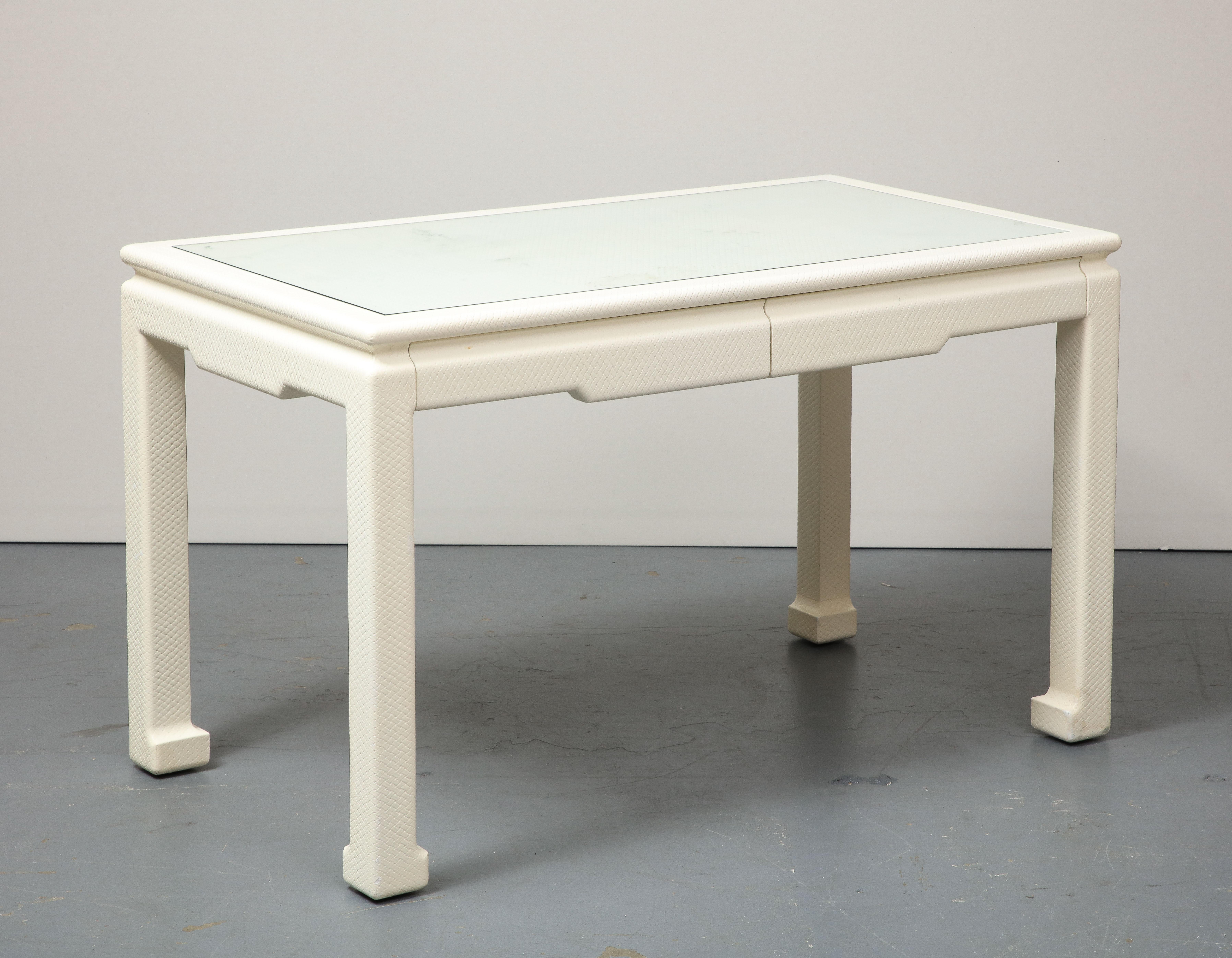 Post-Modern White Parsons Desk with Embossed Leather, Shagreen, by Karl Springer