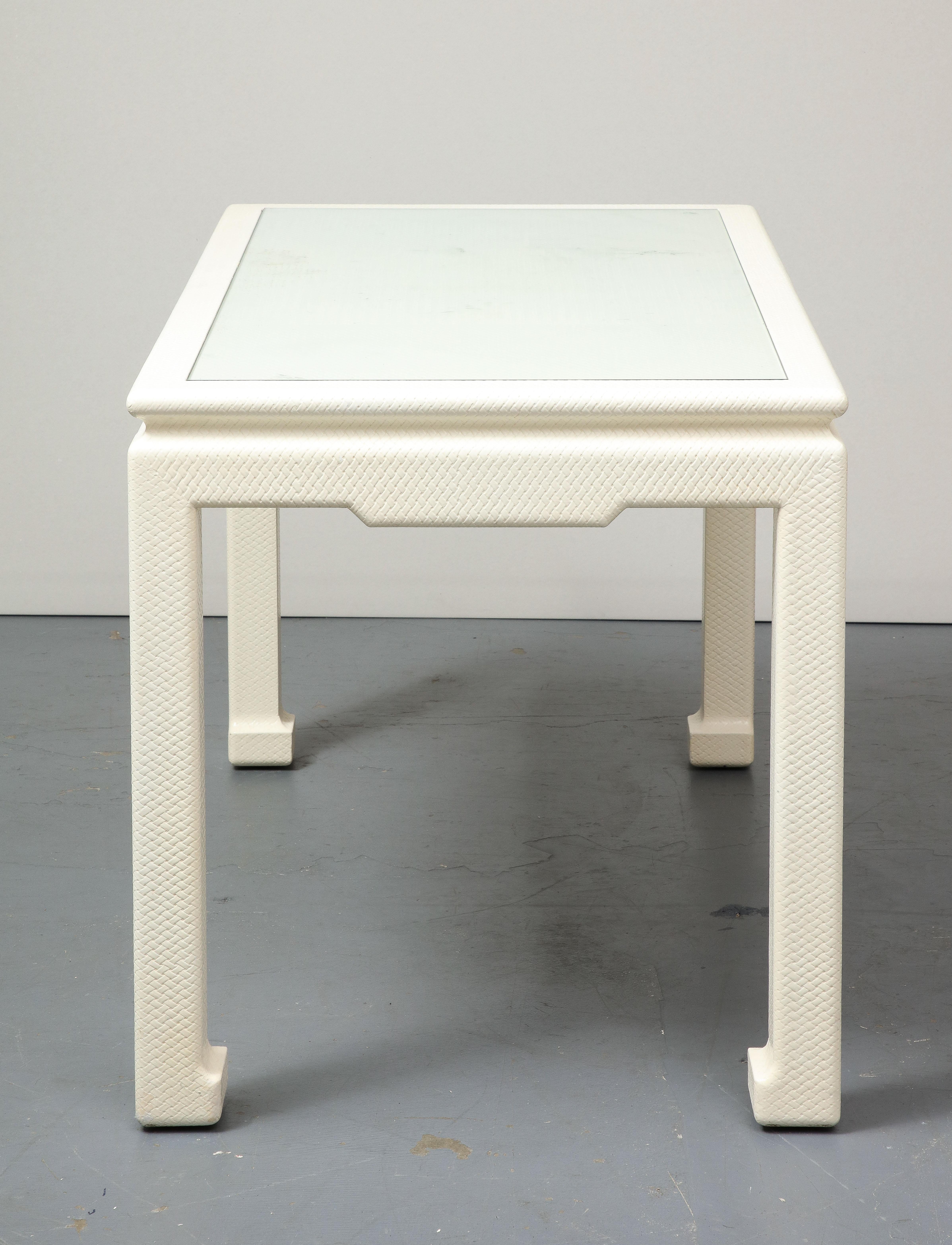 Late 20th Century White Parsons Desk with Embossed Leather, Shagreen, by Karl Springer For Sale