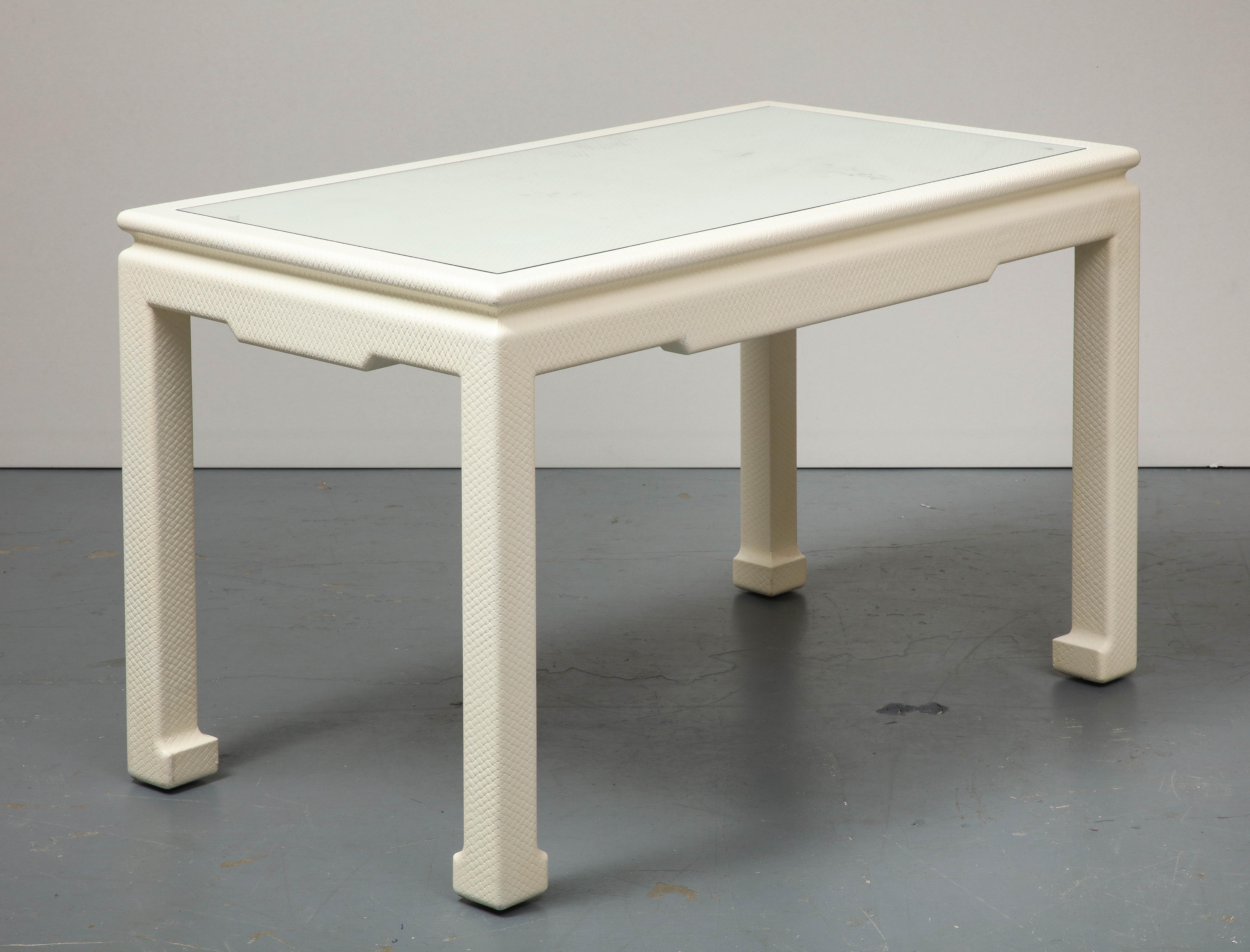 White Parsons Desk with Embossed Leather, Shagreen, by Karl Springer In Excellent Condition For Sale In New York City, NY