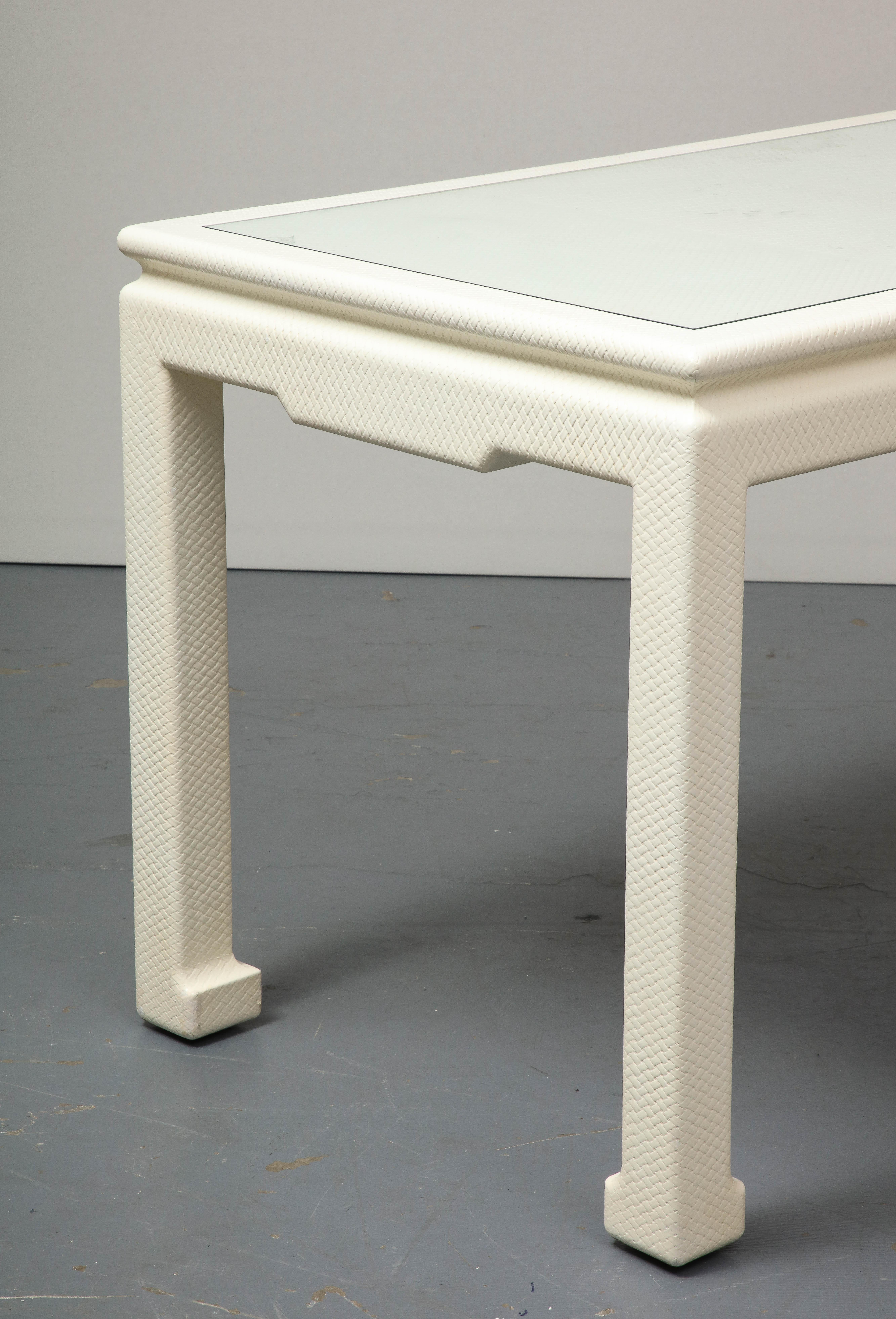 White Parsons Desk with Embossed Leather, Shagreen, by Karl Springer For Sale 2