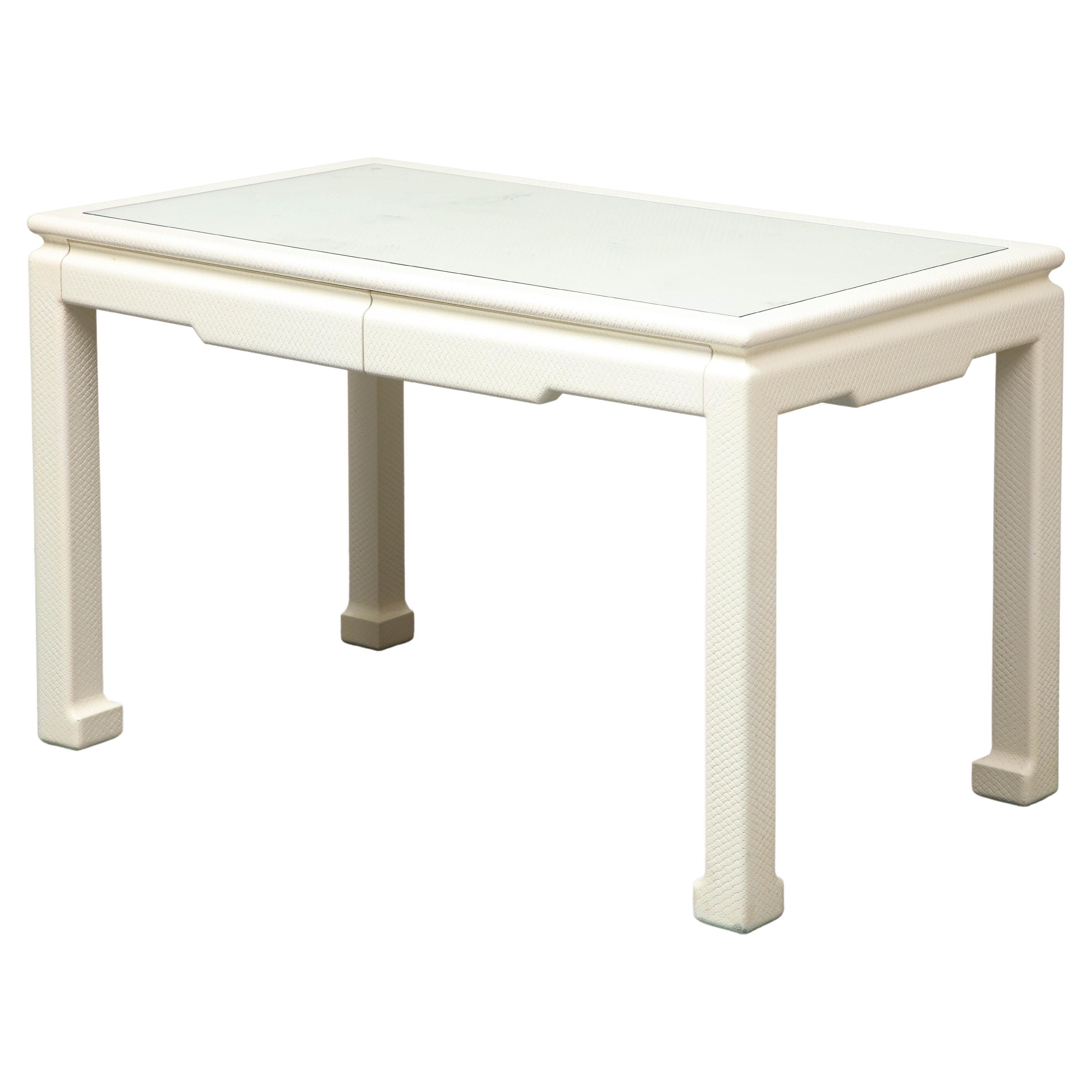 White Parsons Desk with Embossed Leather, Shagreen, by Karl Springer For Sale