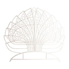 White Patina Lacquered Rattan and Wicker Queen Size Headboard