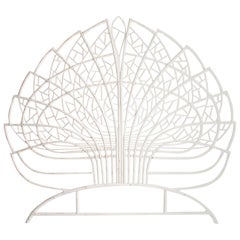 White Patina Lacquered Rattan and Wicker Queen Size Headboard