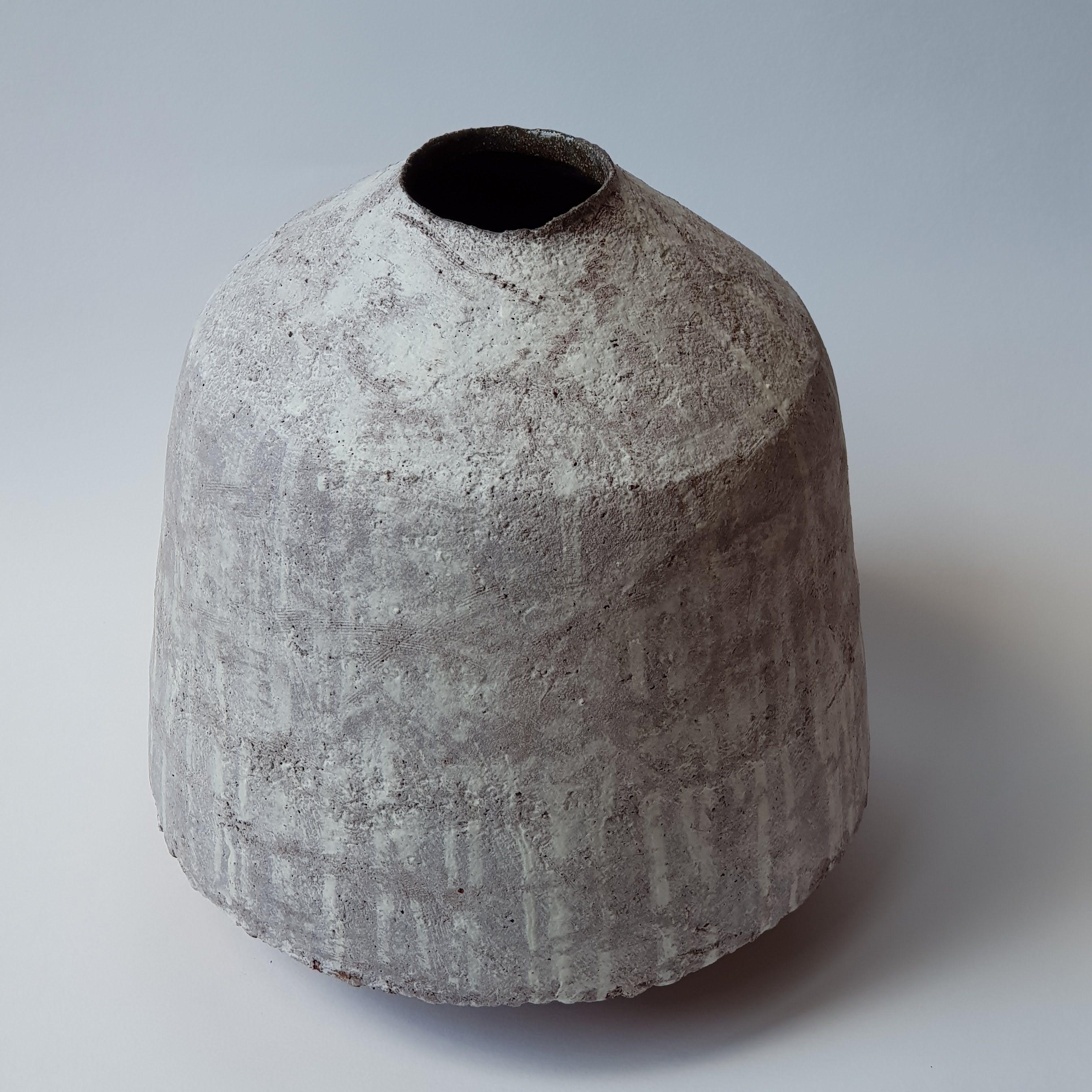 Post-Modern White Patina Stoneware Pithos Vase by Elena Vasilantonaki For Sale
