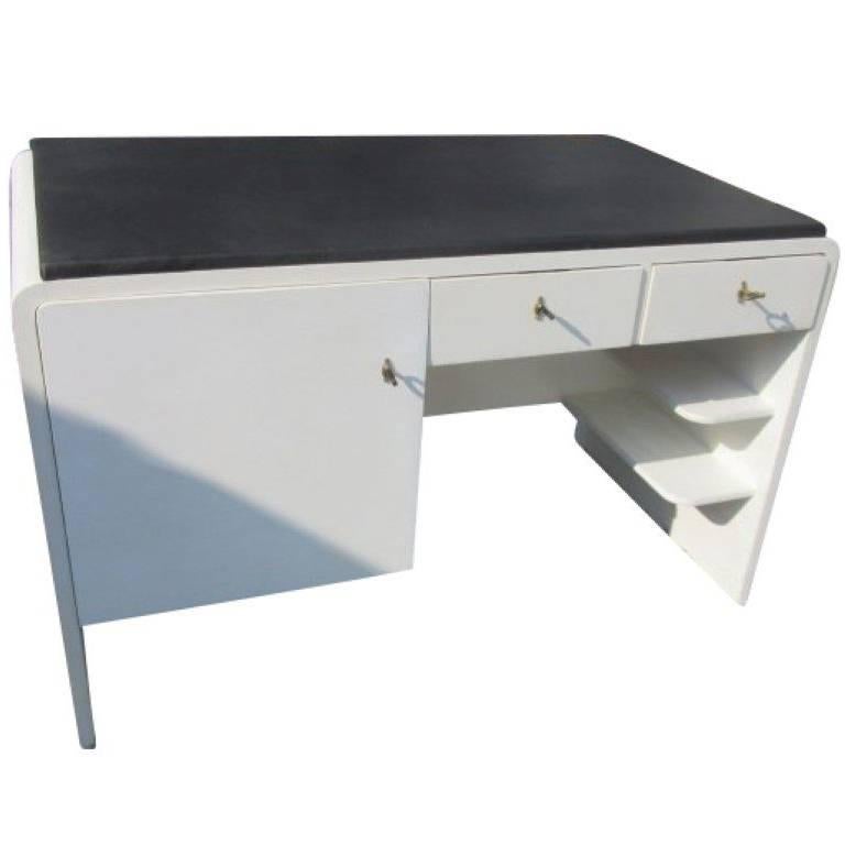 White Patinated Art Deco Desk from circa 1920