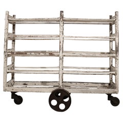 White Patinated Bakery Rack On Wheels