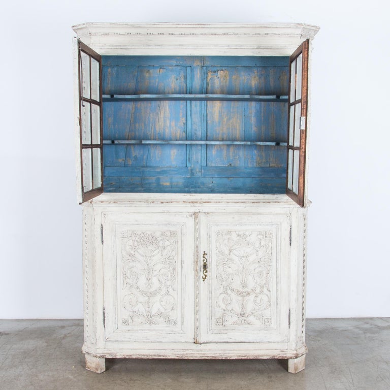 French White Patinated China Cabinet For Sale