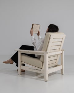 Mid-Century White Patinated Reclining Lounge Chair, Wood, Circa 1960