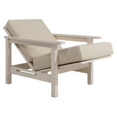 Mid-Century White Patinated Reclining Lounge Chair, Wood, Circa 1960