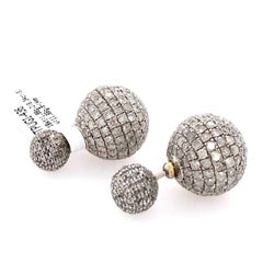 White Pave Diamond Ball Earrings Made In 18k Gold & Silver