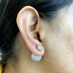 White Pave Diamond Ball Earrings Made In 18k Gold & Silver