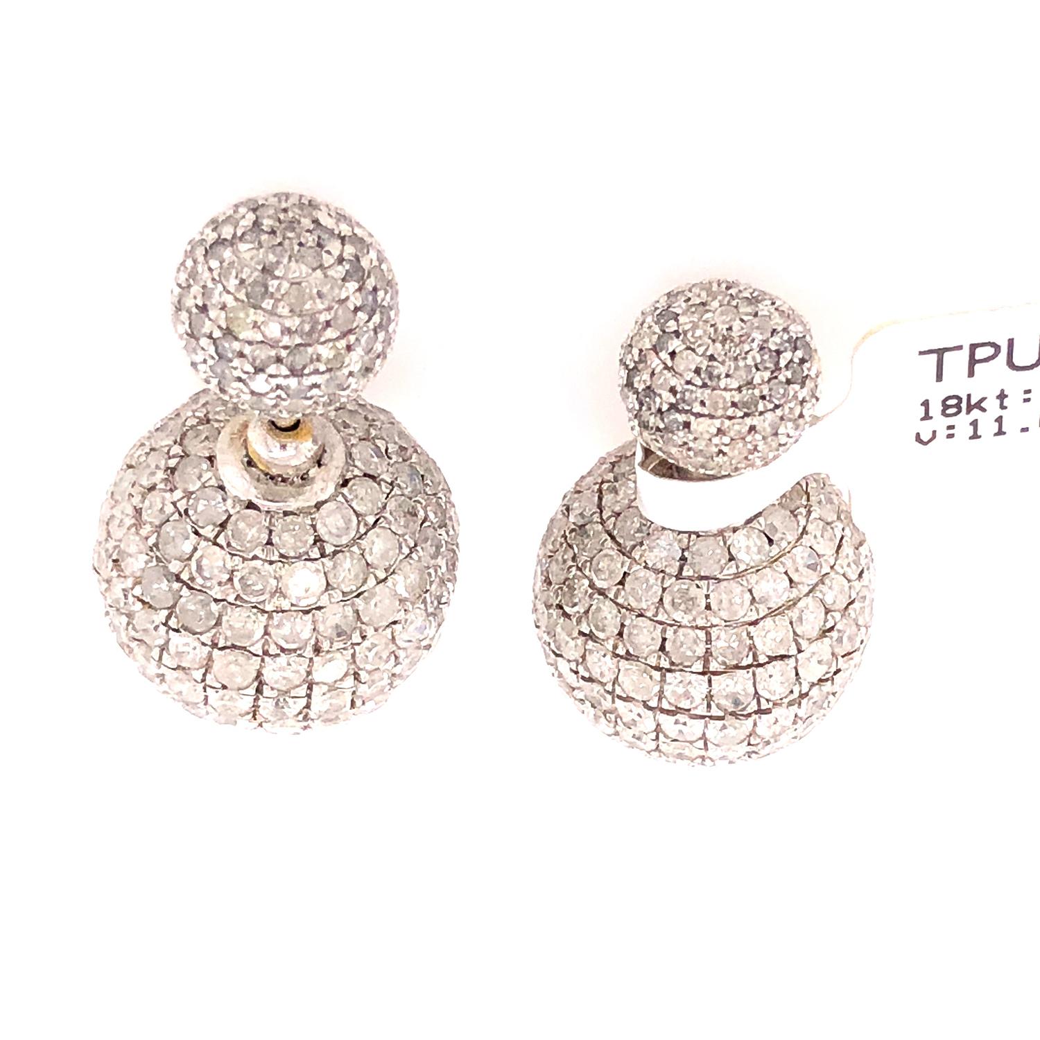 Art Deco White Pave Diamond Ball Earrings Made In 18k Gold & Silver For Sale