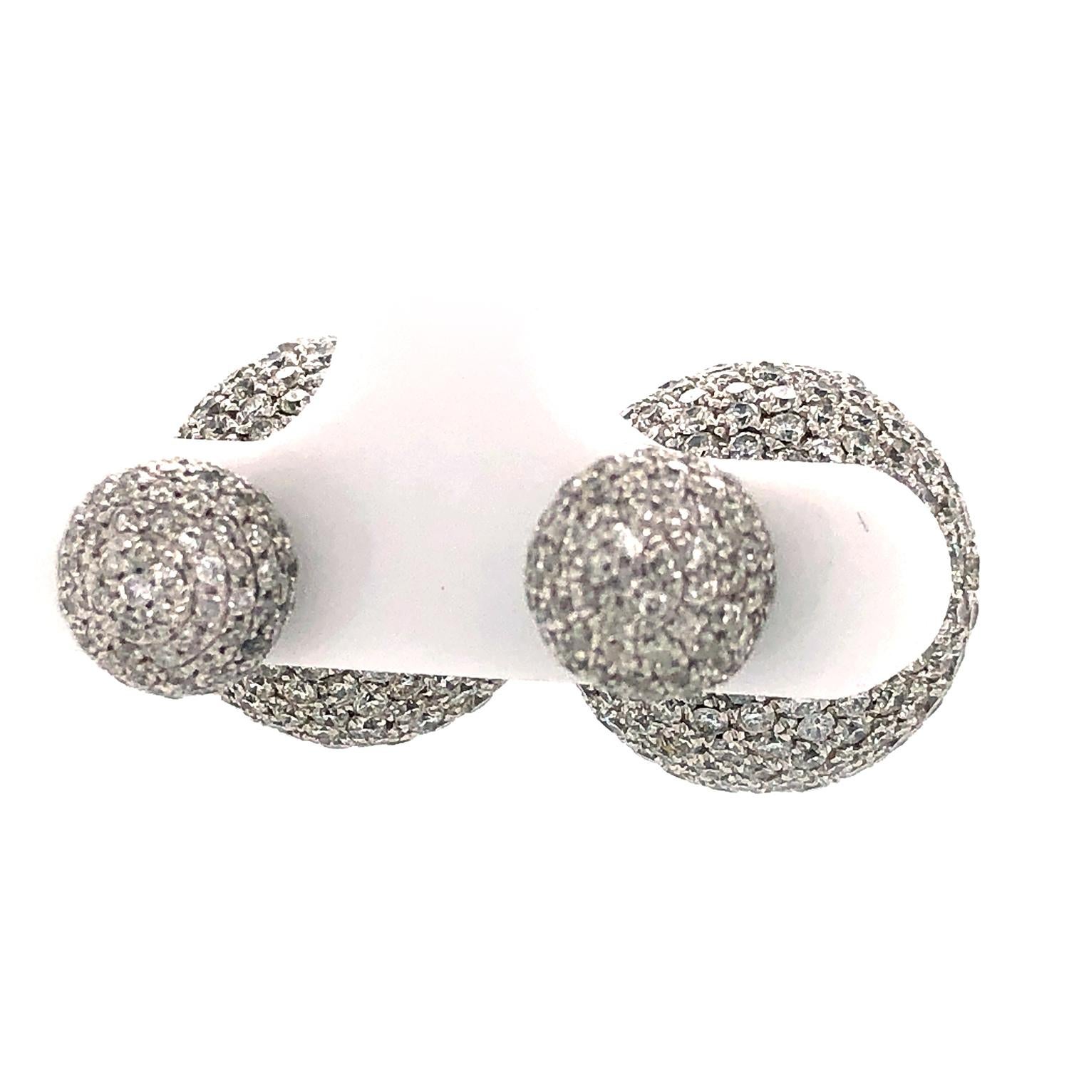 Art Deco White Pave Diamond Ball Earrings Made In 18k Gold & Silver For Sale