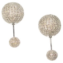 Weiße Pave-Diamant-Kugel-Ohrringe aus 18 Karat Gold und Silber