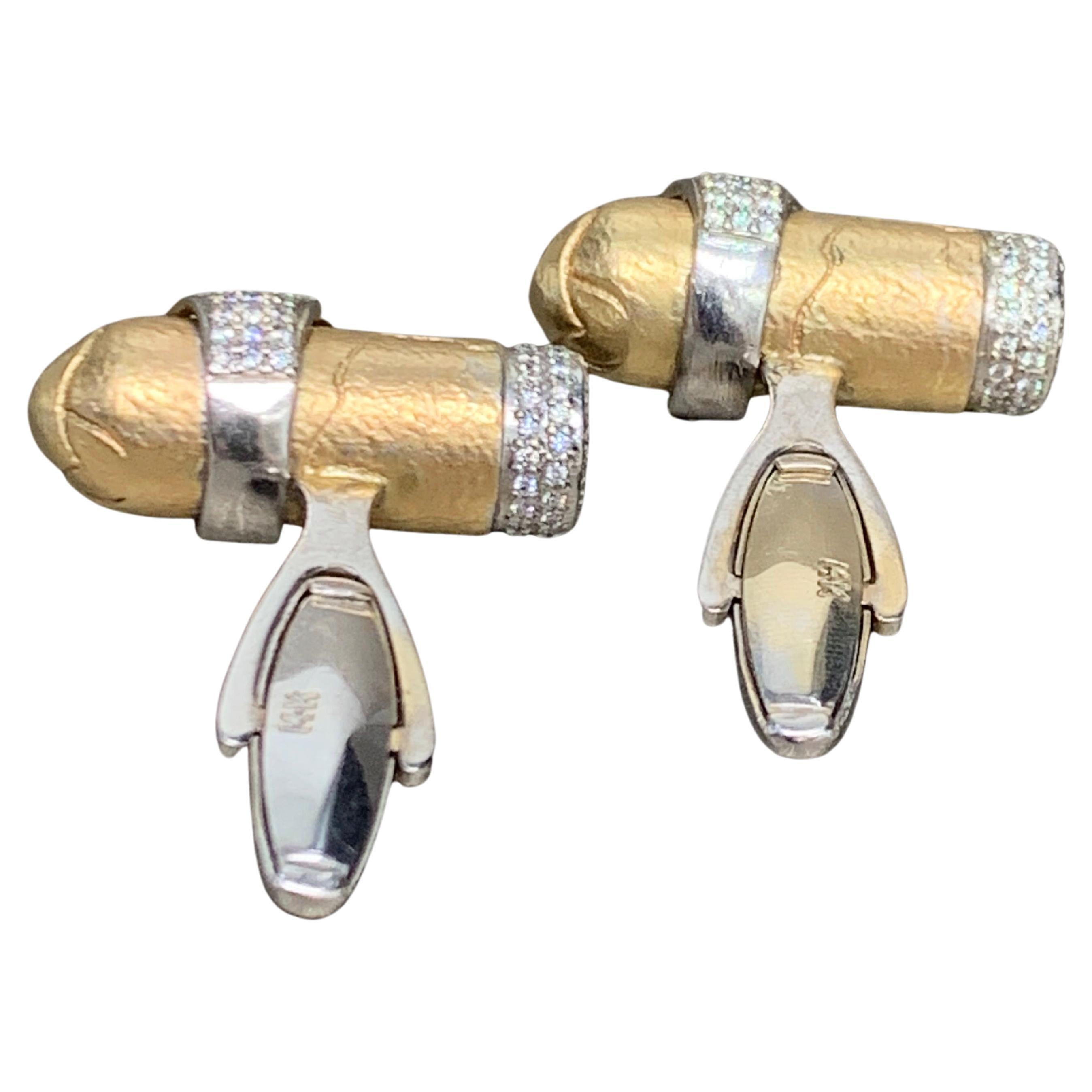 White Pavé Diamond Cigar Cuff Links, 1.30 Carats For Sale