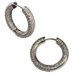 White Pavé Diamond Hoop Earrings, 4.07 Carats