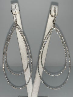 White Pavé Diamond Tear Drop Earrings, 3.32 Carats