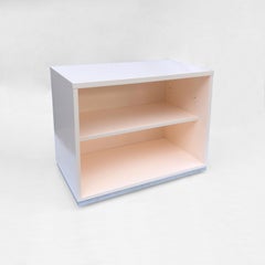 White Peach Lacquered Chrome Low 1970s Bookshelf Trolley Florence Knoll Style