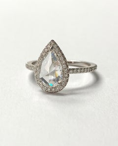 White Pear Shape Rose Cut Diamond Engagement Ring in 18K White Gold