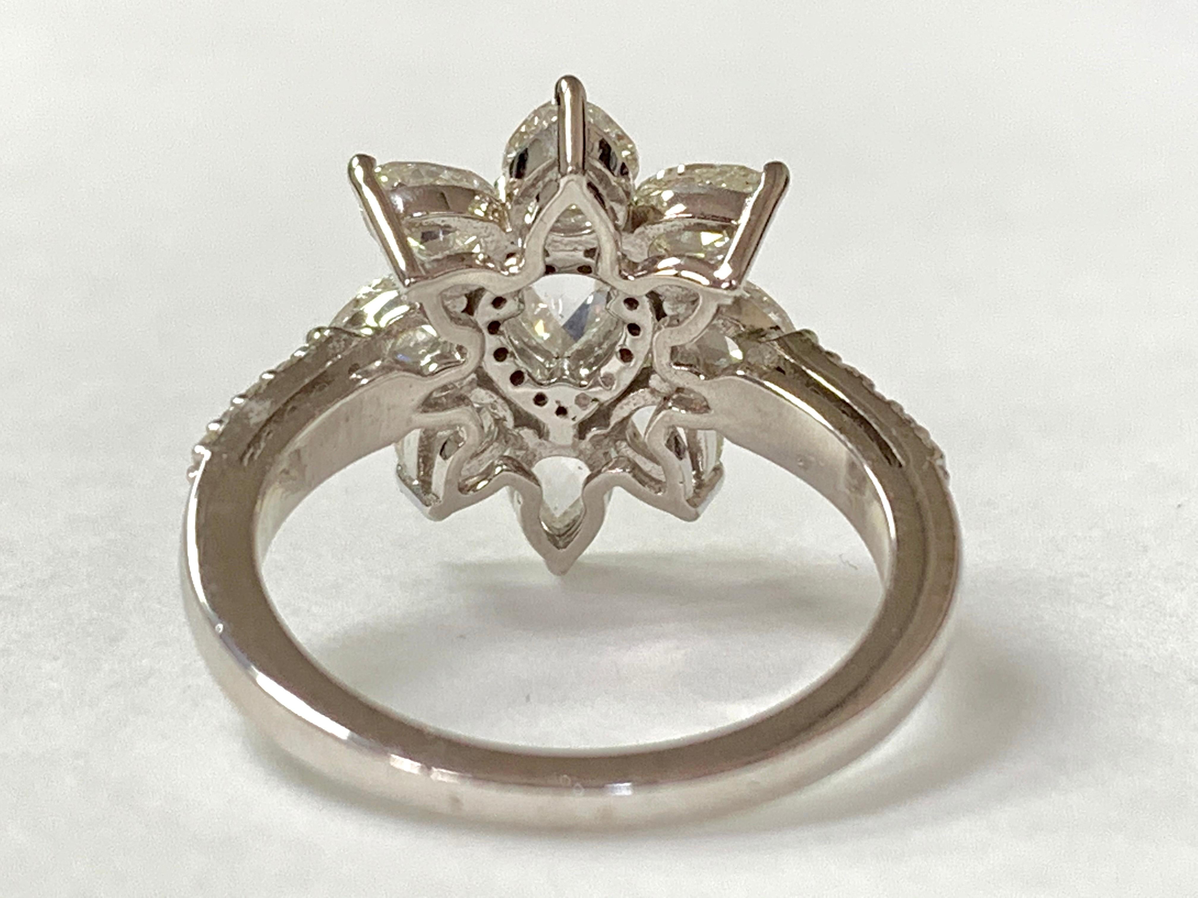 White Pear Shape Rose Cut Diamond Ring in 18 Karat White Gold In New Condition In New York, NY
