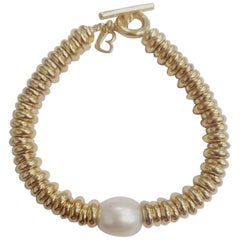 White Pearl and 925 Silver Beads Bracelet