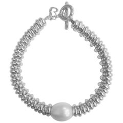 White Pearl and 925 Silver Beads Bracelet