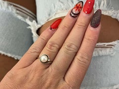 White Pearl and Diamond Ring in 14k White Gold