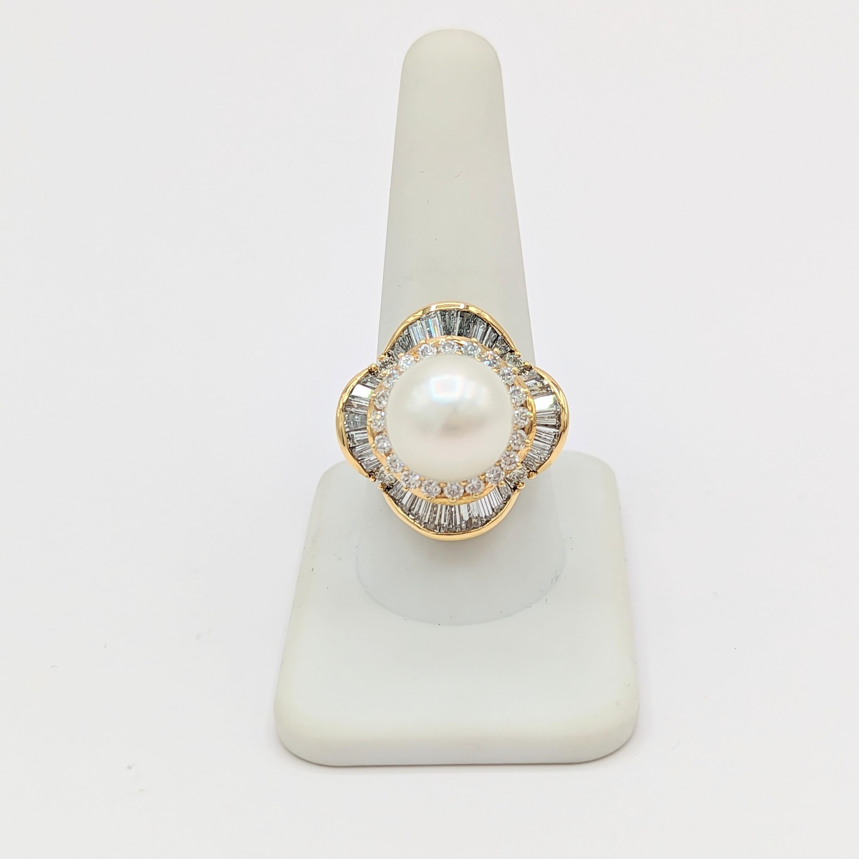 White Pearl and White Diamond Cocktail Ring in 18K Yellow Gold 1