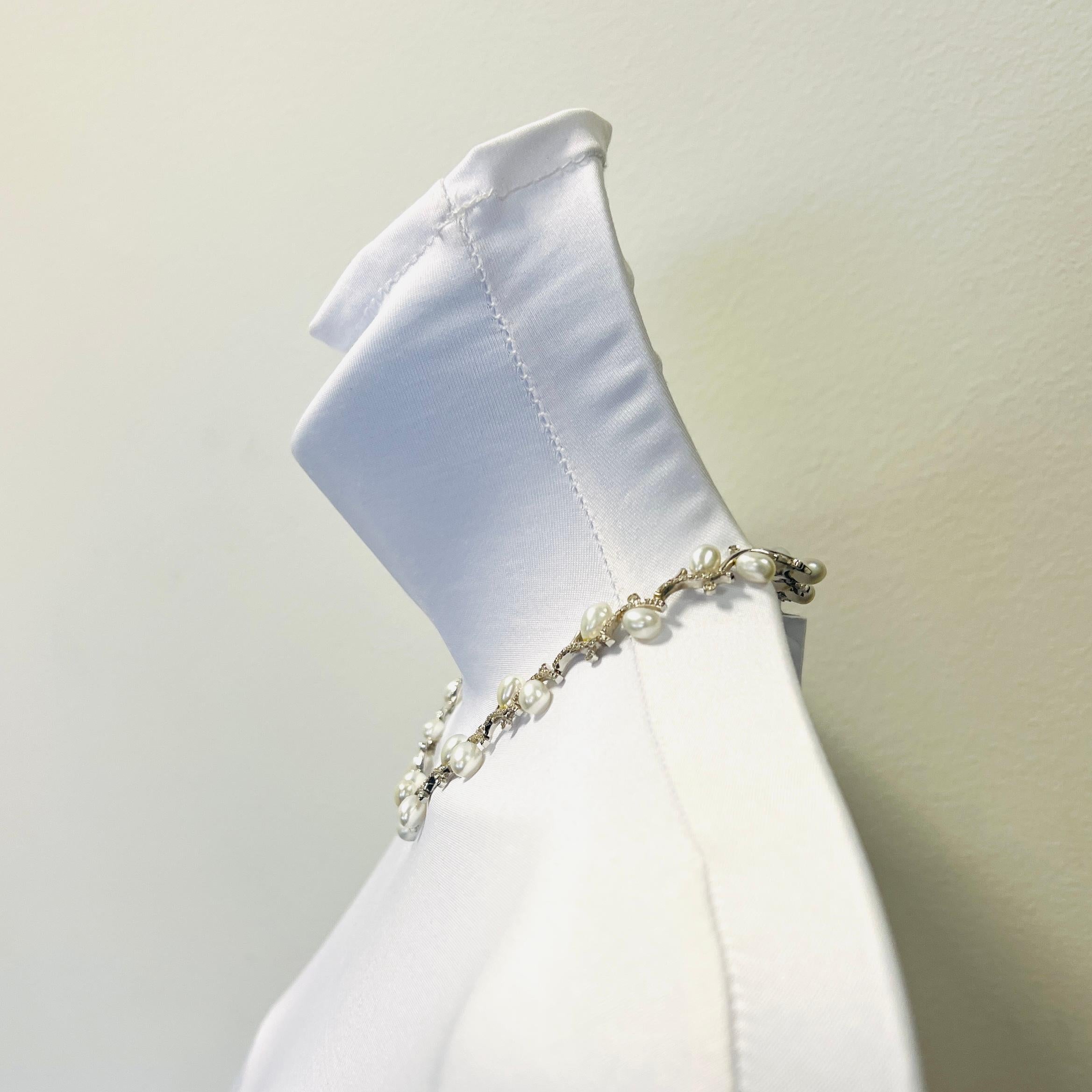 da uomo o donna Collana di perle bianche e diamanti bianchi in oro bianco 18 carati in vendita