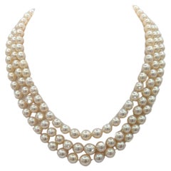White Pearl and White Diamond Necklace in 18K White Gold