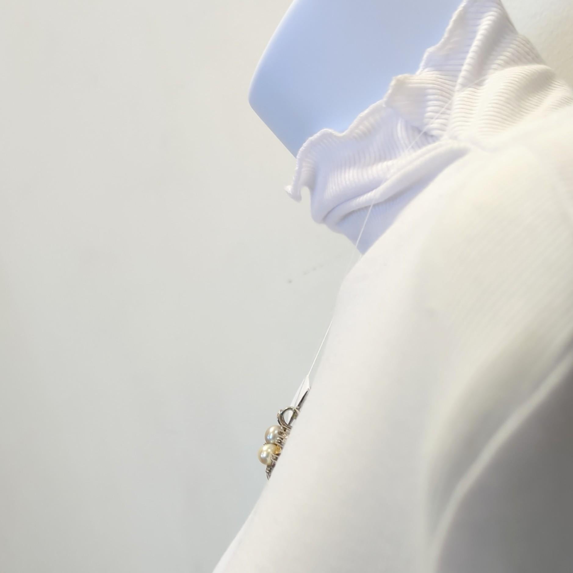 Round Cut White Pearl and White Diamond Pendant in 18K 2 Tone Gold