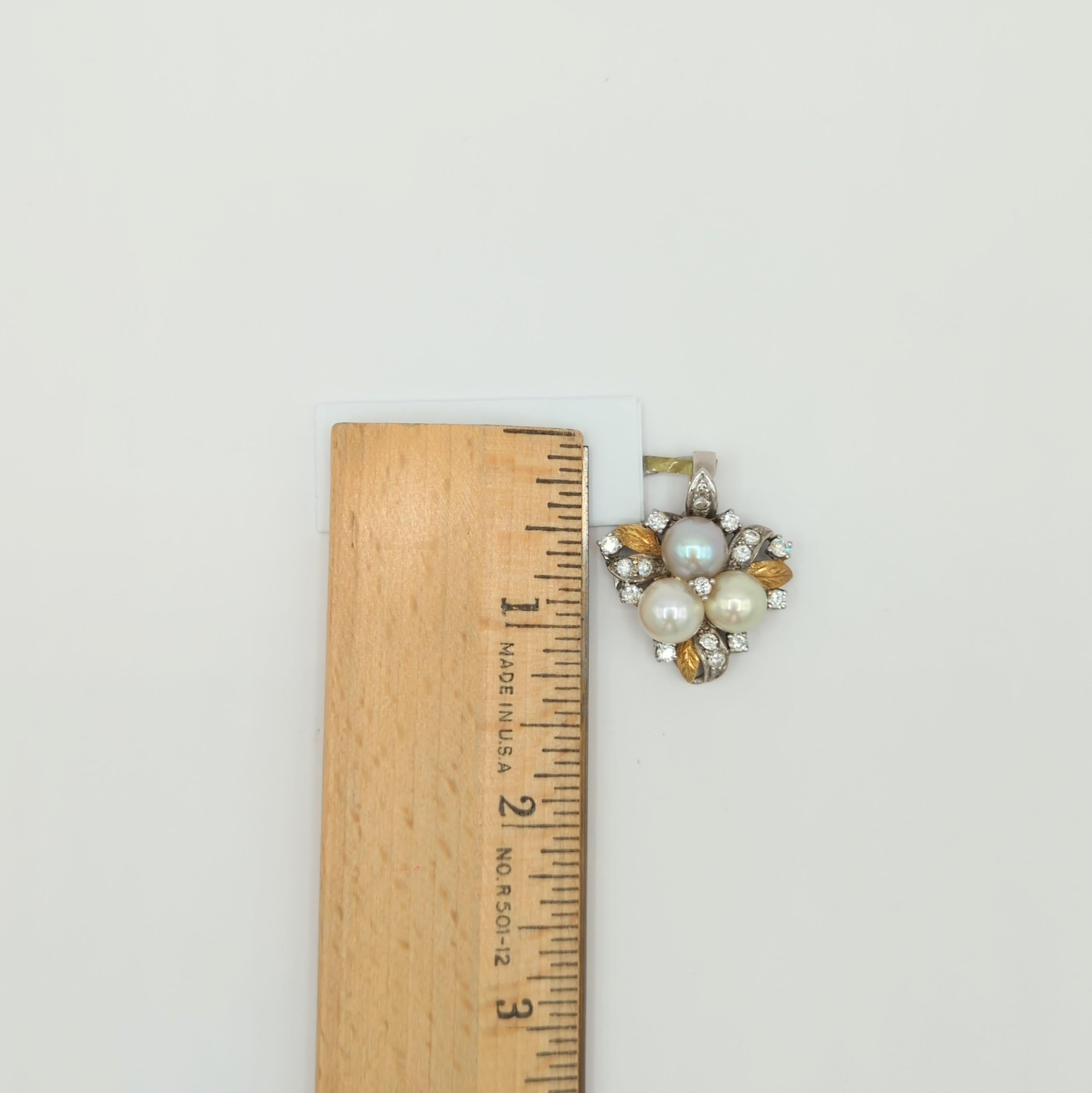 White Pearl and White Diamond Pendant in 18K 2 Tone Gold For Sale 3
