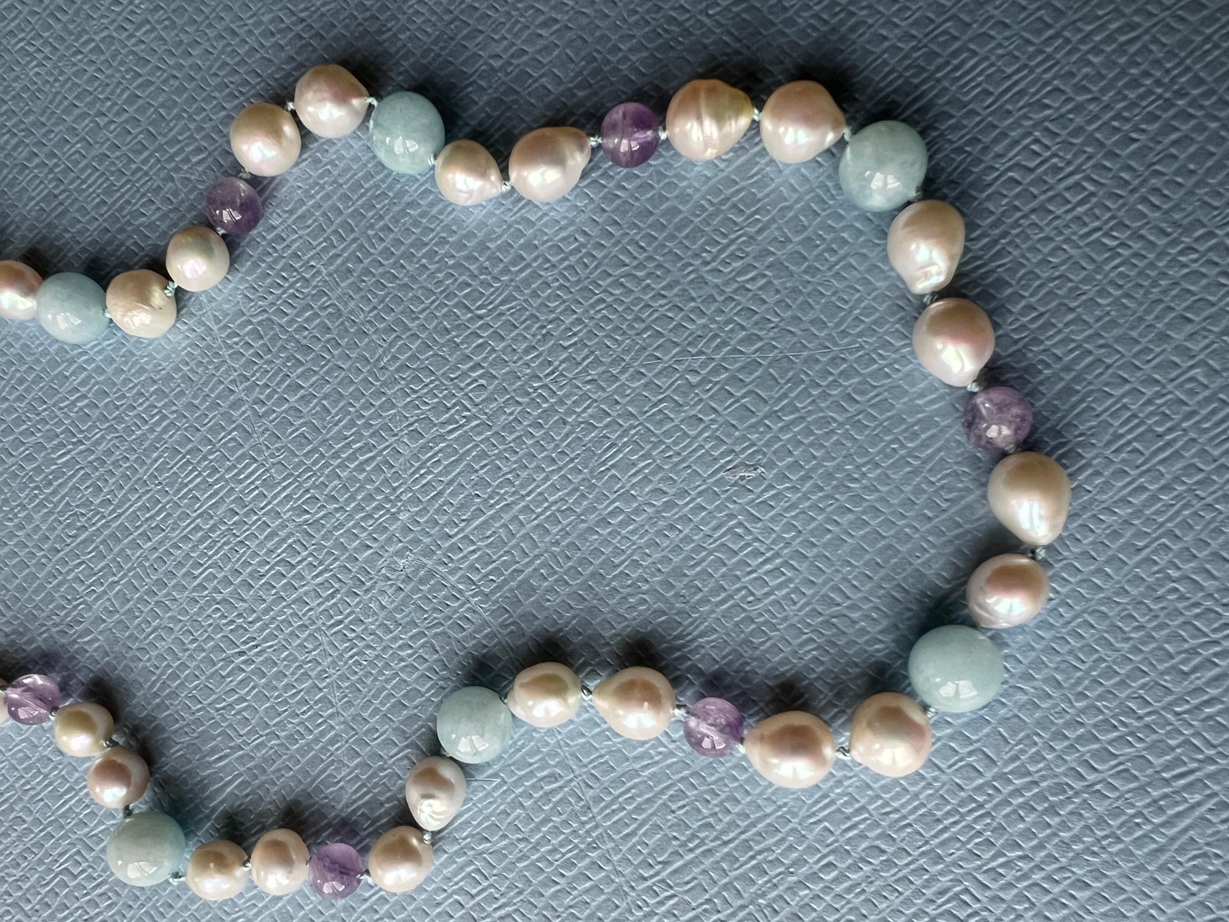 Women's White Pearl Aquamarine Amethyst Choker  Bead Necklace For Sale
