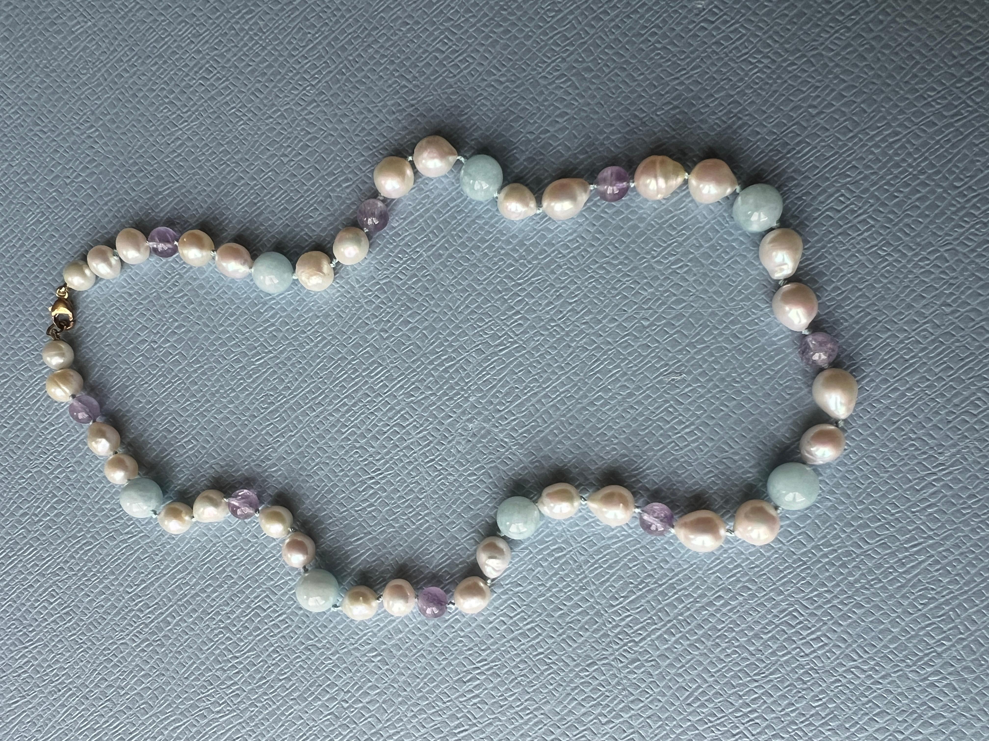 White Pearl Aquamarine Amethyst Choker  Bead Necklace For Sale 2