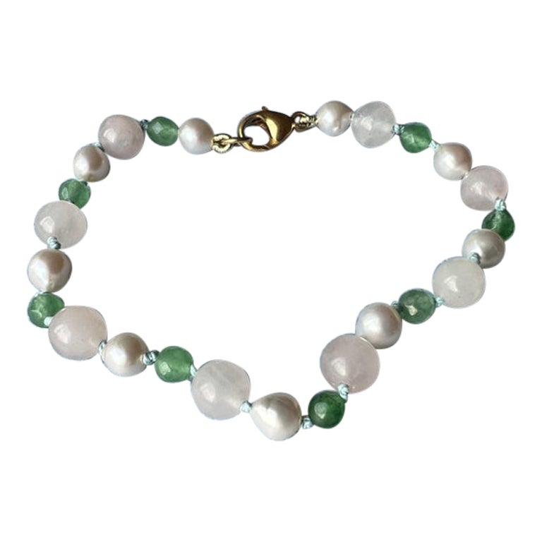 Perlenarmband – Armband aus Rosenquarz- und Chrysopras-Perlen im Angebot