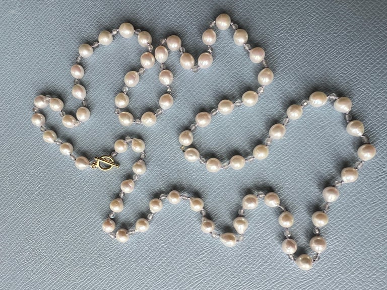 Collier Perles En Labradorite Blanc/gris - Longueur 60 Cm, Pierre Semi-précieuse, Occasion