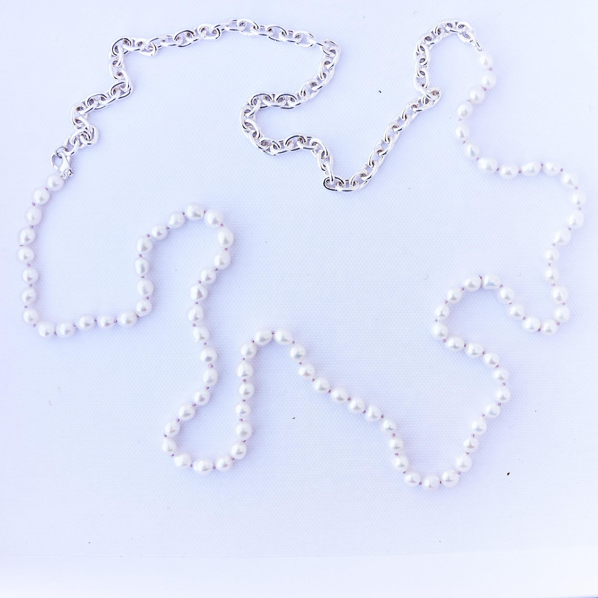 J Dauphin Collier à chaîne en argent avec perles blanches et perles Pour femmes en vente