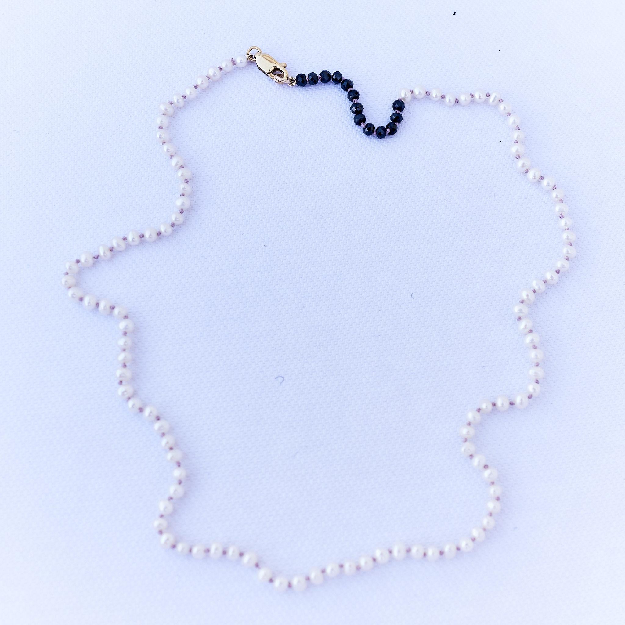 White Pearl Black Gem Beaded Lilac silk Necklace 
18