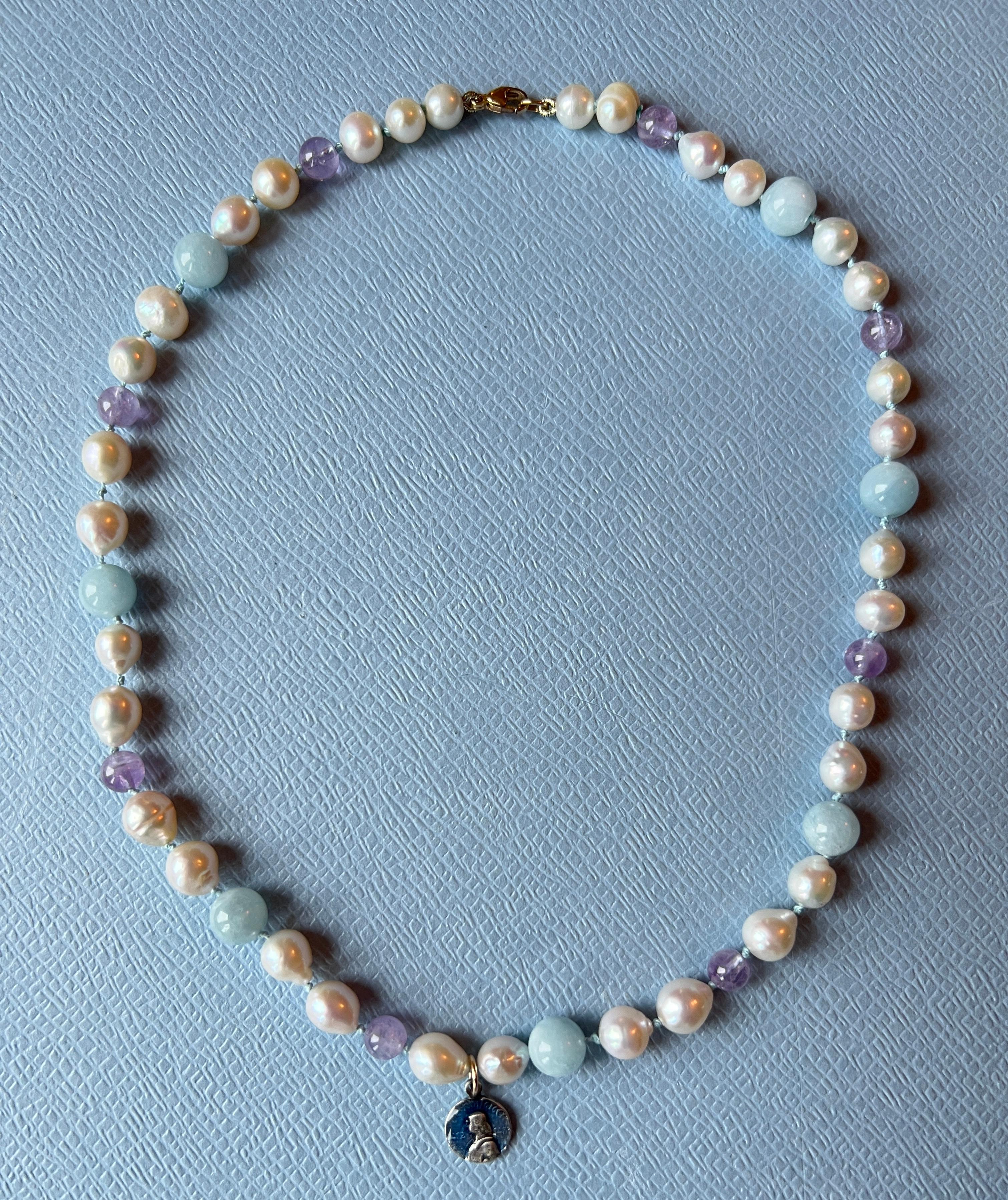 White Pearl Aquamarine Amhetyst Necklace Choker Joan of Arc For Sale 7