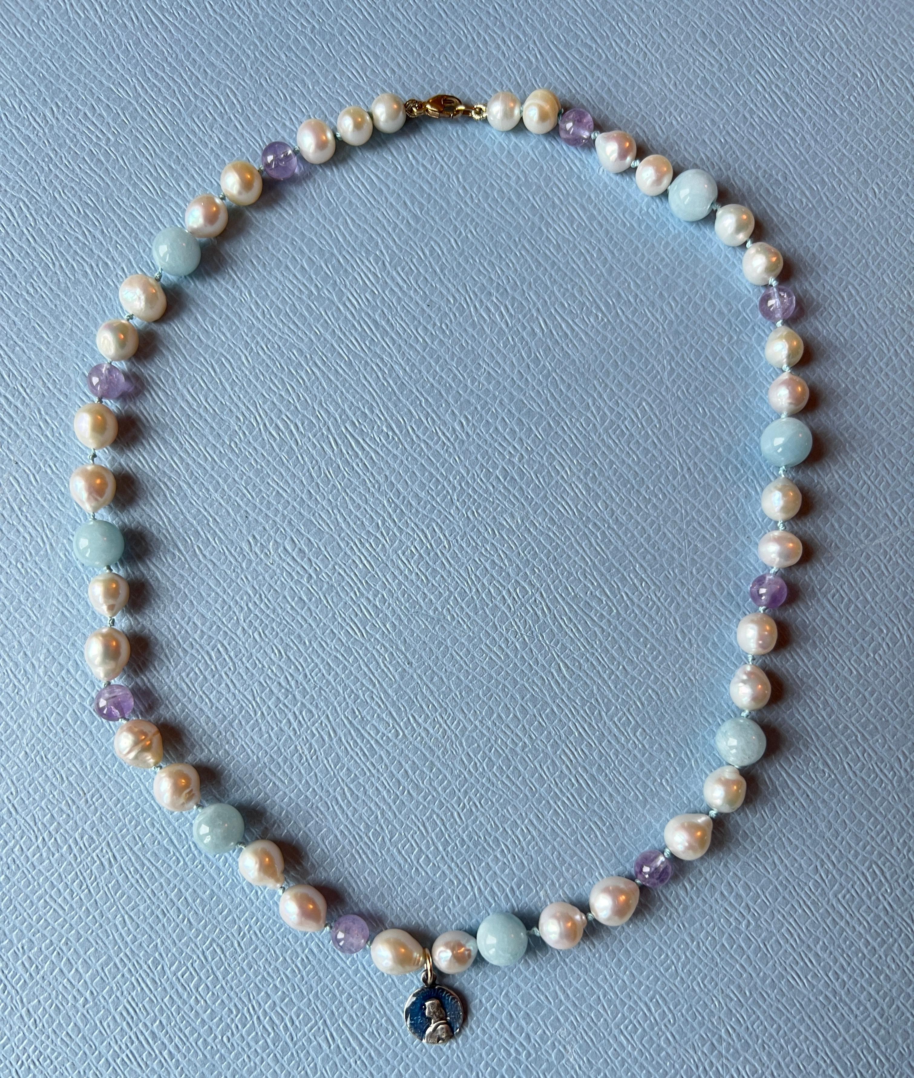 White Pearl Aquamarine Amhetyst Necklace Choker Joan of Arc For Sale 8