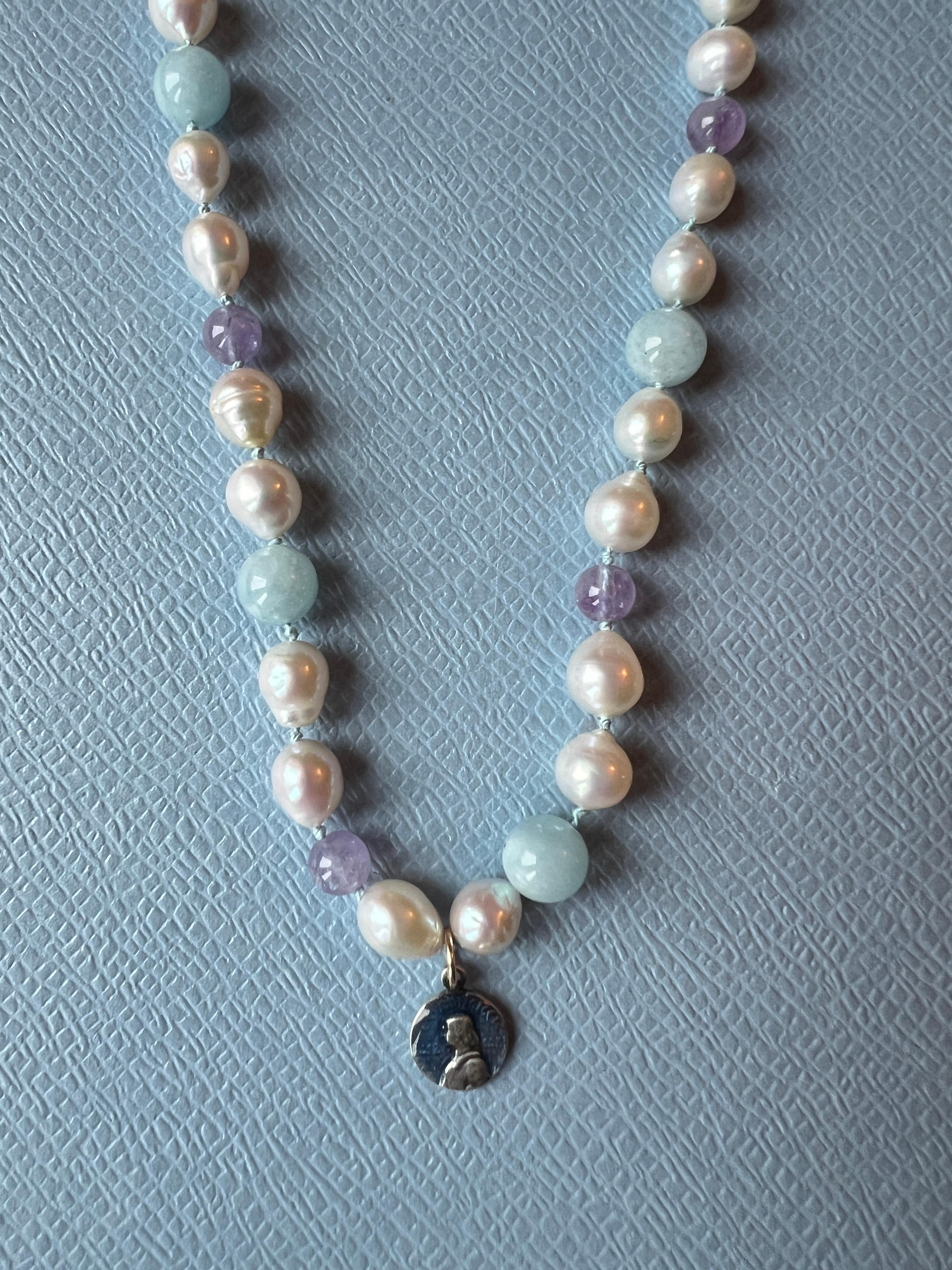 White Pearl Aquamarine Amhetyst Necklace Choker Joan of Arc For Sale 10