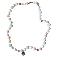 Collar Amhetyst Perla Blanca Aguamarina Gargantilla Juana de Arco