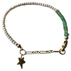 Perla bianca, crisoprasio, stella, bracciale J DAUPHIN con riempimento in oro