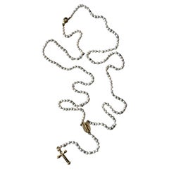 White Pearl Crucifix Cross Virgin Mary 14 Karat Gold Necklace