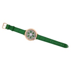 White Pearl Diamond & Green Garnet 18K Rose Gold Leather Bracelet
