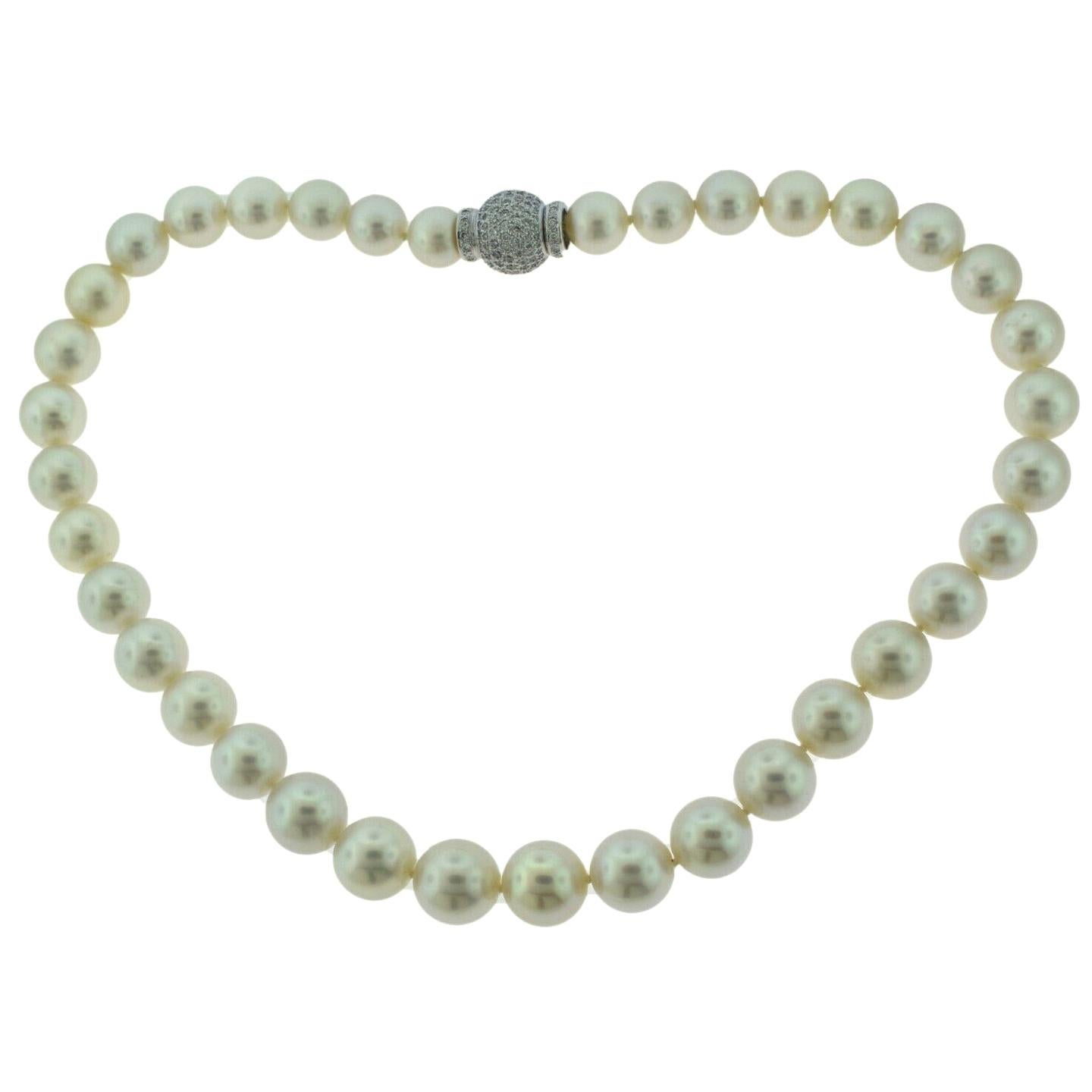 White Pearl Diamond Necklace in 18 Karat White Gold For Sale