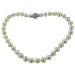 Vintage White Pearl Diamond Necklace in 18 Karat White Gold