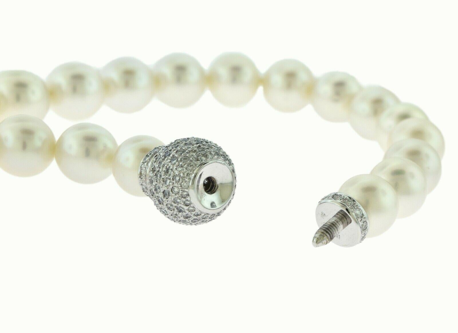 Weiße weiße Perlen-Diamant-Halskette aus 18 Karat Weißgold für Damen oder Herren im Angebot
