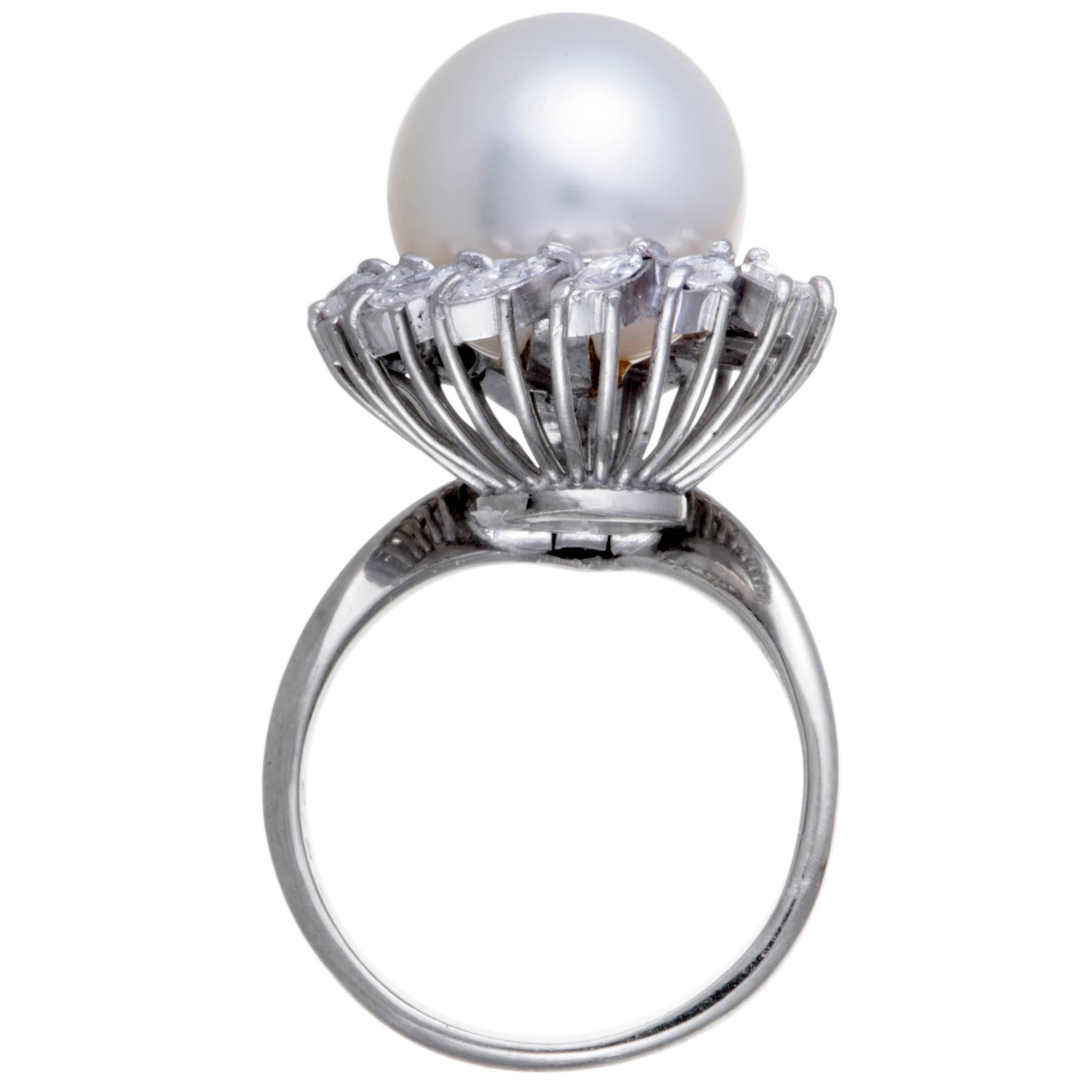 White Pearl Diamond Platinum Ring In Excellent Condition In Southampton, PA